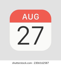 Icono del 27 de agosto aislado en segundo plano. Símbolo de calendario moderno, simple, vector, icono para el diseño de sitios web, aplicación móvil, ui. Ilustración vectorial