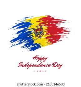 August 27, independence day moldova, vector template. Moldavian flag painted with brush strokes on a light background. Moldova national holiday 27th of august. Happy independence day card