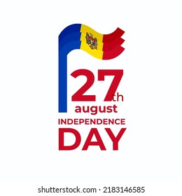 August 27, moldova independence day. Vector template with wavy moldavian flag in simple concise style, icon. National holiday of Moldova on august 27th. Independence day greeting card