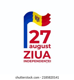 August 27, moldova independence day. Vector template with wavy moldavian flag in simple concise style, icon. National holiday of Moldova. Greeting card. Translation: August 27th Independence Day