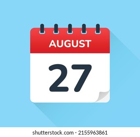 August 27, twenty-seven of the month. Vector flat design of daily calendar icon. Date and day of the year. svg