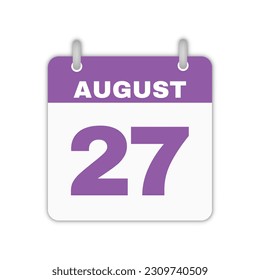 August 27th calendar leaf. August 27 calendar icon calendar page vector illustration svg