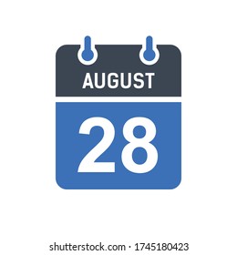 August 28 Calendar Date Icon, Event Date Icon, Calendar Date, Icon Design Vector Graphic