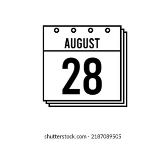 August 28 calendar. August month calendar black and white icon. Simple 3D vector.