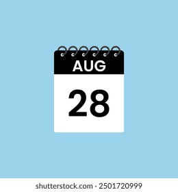 August 28 calendar reminder. 28th  August Date Month calendar icon design template.