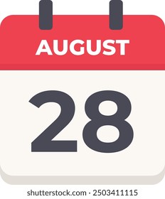 August 28 - Daily Calendar Icon in flat design style