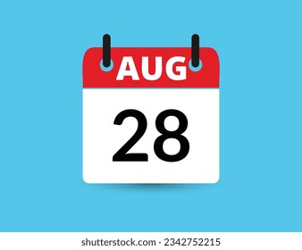 August 28. Flat icon calendar isolated on blue background. Date and month vector illustration