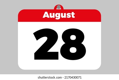 August, 28. White and red calendar.