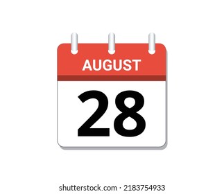 Agosto, 28.º vectores de icono del calendario, concepto de programación, negocio y tareas

