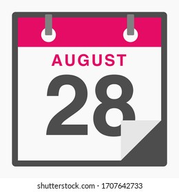28. August Flaches Symbol, einzeln auf weißem Hintergrund. Vektorillustration