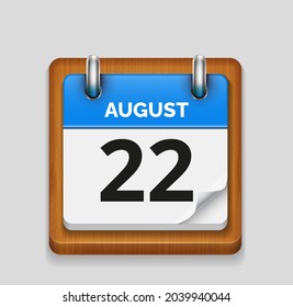 Día azul 29 de agosto calendario realista con fecha de icono de marco de madera imagen vectorial