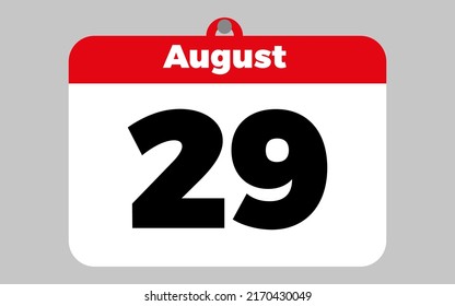 29 de agosto. Calendario blanco y rojo.