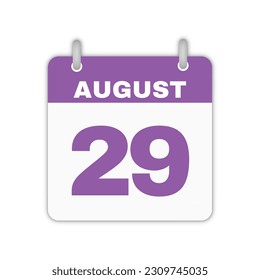 August 29th calendar leaf. August 29 calendar icon calendar page vector illustration