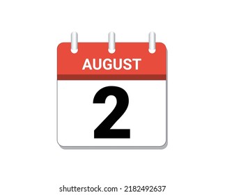 August, 2nd calendar icon vector, concept of schedule, business and tasks