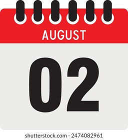 August, 2nd calendar icon vector, concept of schedule, business and tasks