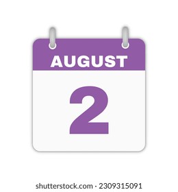 August 2nd calendar leaf. August 2 calendar icon calendar page vector illustration