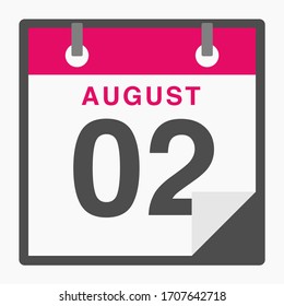 2. August Flaches Symbol Kalender einzeln auf weißem Hintergrund. Vektorillustration