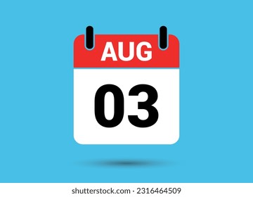 August 3 Calendar Date Flat Icon Day 3 Vector Illustration