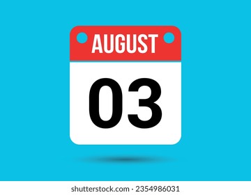 August 3 Calendar Date Flat Icon Day 3 Vector Illustration