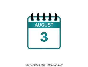 August 3 Calendar Icon - Date, Event, Planner and Reminder Graphic