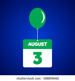 August 3 date of month calender icon with balloon in the air