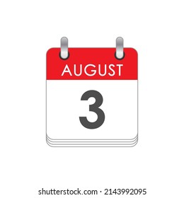 August 3. A leaf of the flip calendar with the date of August 3. Flat style.