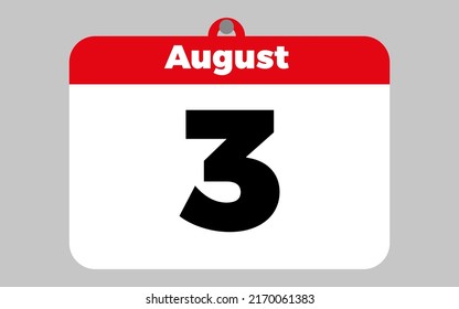 Agosto, 3. Calendario blanco y rojo.