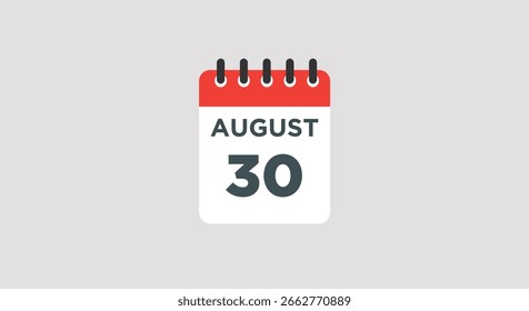 August 30 Calendar icon design isolated on gray background