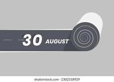 30. August Kalendersymbol rollt innerhalb der Straße. 30. August Datum Monat Symbol Vektorgrafik.