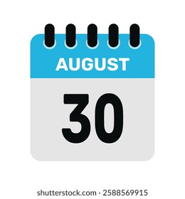august 30 calendar icon Vector page month design illustration