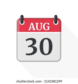 August 30 Calendar Icon. Calendar Icon with white background. Flat style. Date, day and month.