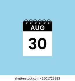 Recordatorio del calendario del 30 de agosto. 30 de agosto Fecha Mes calendario icono de diseño de Plantilla.