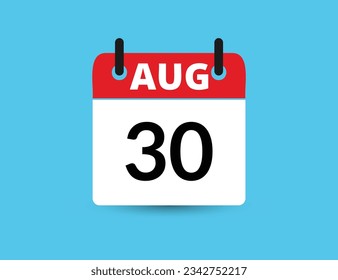 30. August. Flacher Icon-Kalender einzeln auf blauem Hintergrund. Datum und Monat, Vektorgrafik