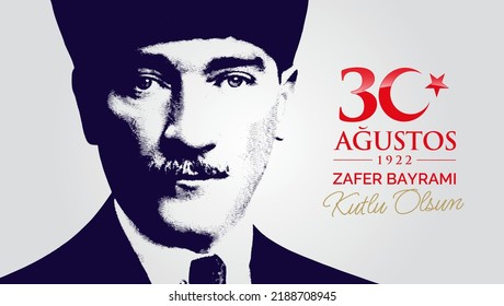 August 30, Turkish national holiday celebration vector illustration. 30 Agustos Zafer Bayrami Kutlu Olsun. English: Happy August 30 Victory Day. Greeting card template.