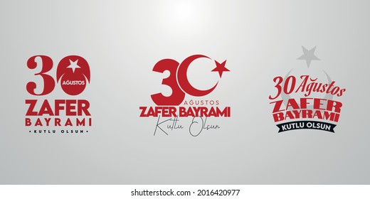 August 30 Victory and the National Day in Turkey (Translate: 30 Agustos Zafer Bayrami Kutlu Olsun) Red Themed Typography Set, Logo collection for Social Media, Greeting Card, Poster, Banner, Billboard