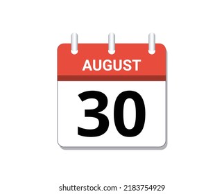 Agosto, 30.º vectores de icono del calendario, concepto de programación, negocio y tareas
