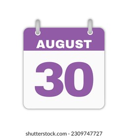 Hoja del calendario del 30 de agosto. Icono del calendario del 30 de agosto página ilustración vectorial