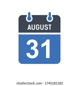 August 31 Calendar Date Icon, Event Date Icon, Calendar Date, Icon Design Vector Graphic