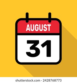 August 31. Calendar icon with long shadow. Flat style. Vector illustration.