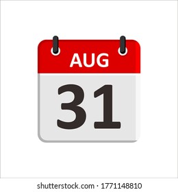 August 31 Calendar Icon. Calendar Icon with white background. Flat style. Date, day and month.