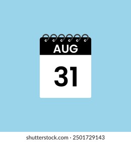 August 31 calendar reminder. 31th  August Date Month calendar icon design template.