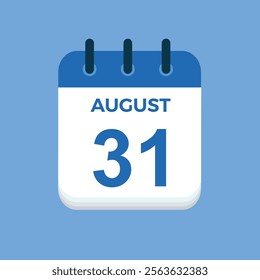 August 31 - calendar and Time planner. Daily Calendar Icon reminder. Vector Illustration.