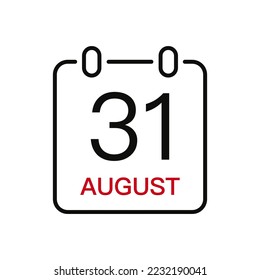 August 31 date on the calendar, vector line stroke icon for user interface. Calendar with date, vector illustration.