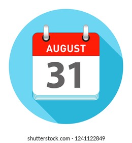 August 31 Date on a Single Day Calendar in Flat Style with long flat shadow on a blue background