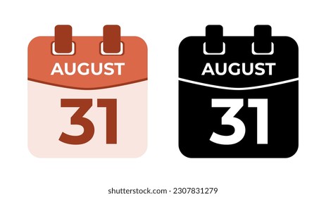August 31 flat daily spiral calendar icon date in two vector mode, matching color and black fill. Perfect for design material, such as event or reminder. The best editable graphic resources.