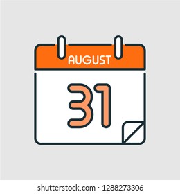 August 31. Flat icon calendar isolated on gray background. Vector illustration.