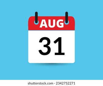 31. August. Flacher Icon-Kalender einzeln auf blauem Hintergrund. Datum und Monat, Vektorgrafik