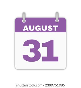 August 31st calendar leaf. August 31 calendar icon calendar page vector illustration