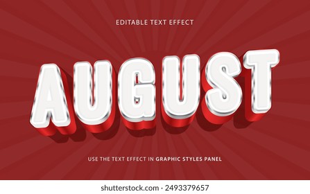 August 3D text effect on red radial background suitable for graphic design projects, social media posts, invitations, and promotional materials.