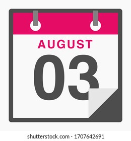 August 3rd Flat icon calendar isolated on white background. Vector illustration